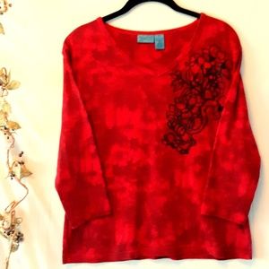 TEE CO. Sweet Red Tie-Dye Look W/Black Beads-SZ. L